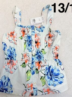 abercrombie kids Floral Button-Front Tank Top - Light Blue, Blue, Coral, Green